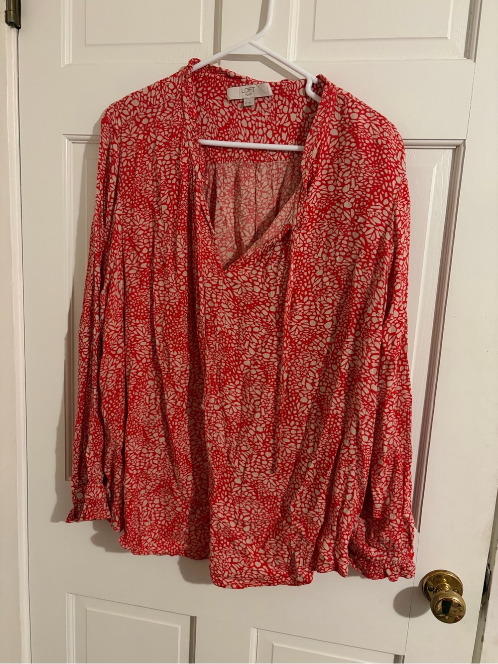 LOFT Coral-Red Floral V-Neck Long Sleeve Blouse
